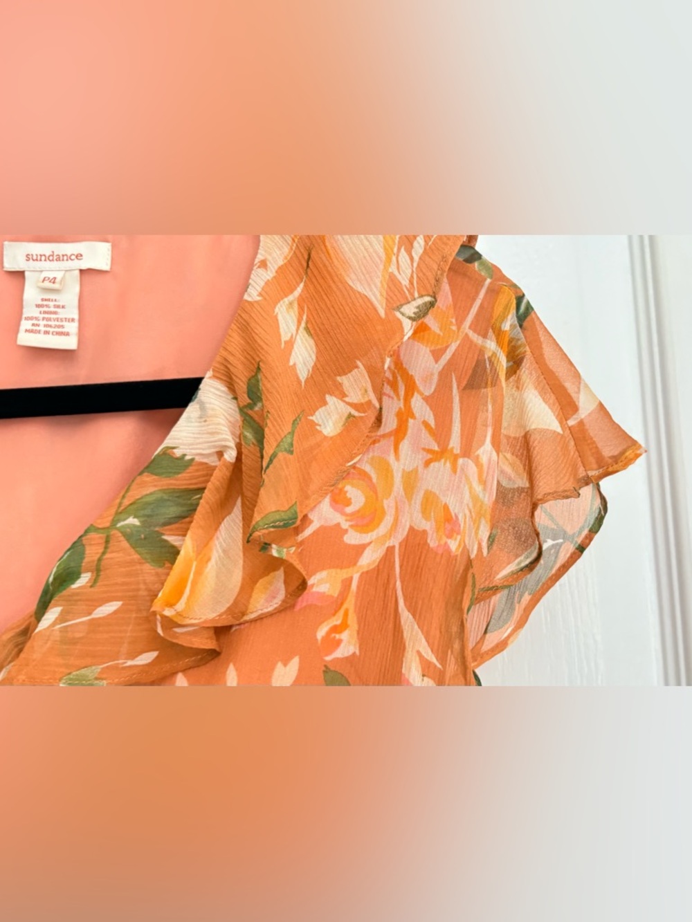 Sundance, Floral Ruffle Wrap Dress in Rust Orange, 4P - Picture 7 of 8